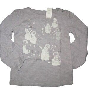 NEW Baby Gap kids girls shirt 3 4 5 XS grey long slv penguin knit top tee winter